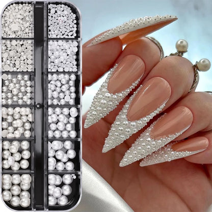 12-Grid Pearl Nail Rhinestones Kit