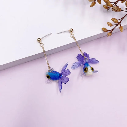 Goldfish Drop Earrings – Asymmetrical Resin Koi Design