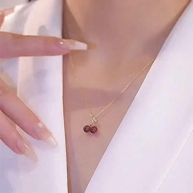 Wine Red Cherry Pendant Necklace