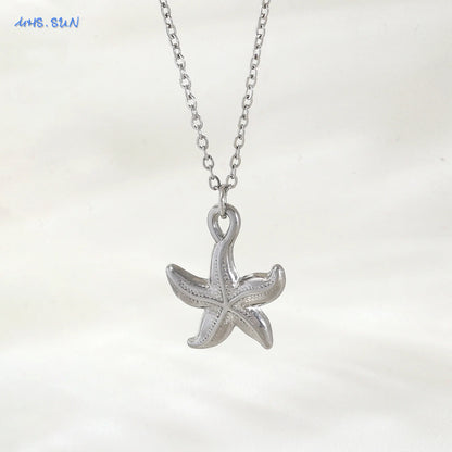 The Starfish & Shell Pendant Necklace – Trendy Stainless Steel Beach Jewelry