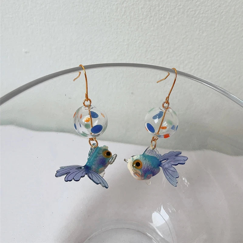 Goldfish Drop Earrings – Asymmetrical Resin Koi Design
