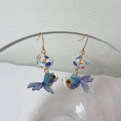 Goldfish Drop Earrings – Asymmetrical Resin Koi Design