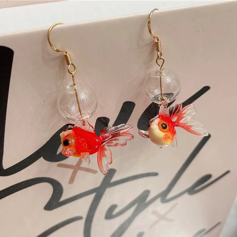 Goldfish Drop Earrings – Asymmetrical Resin Koi Design