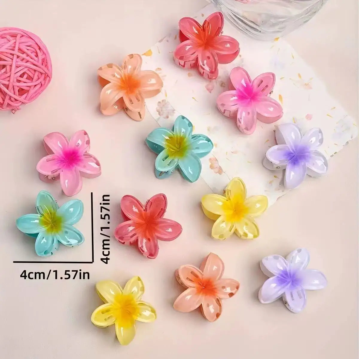 The Gradient Flower Hair Clip Set – 6 Mini Claw Barrettes for Women
