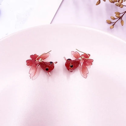 Goldfish Drop Earrings – Asymmetrical Resin Koi Design