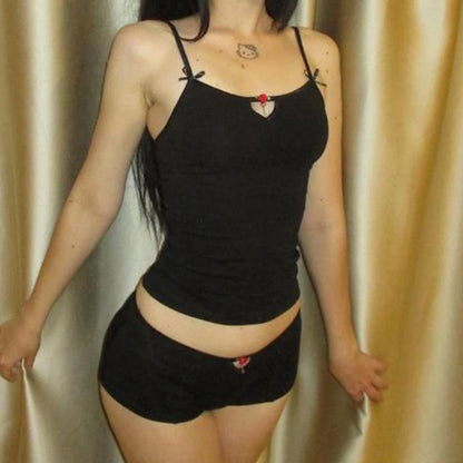 Y2K Grunge Collection- Bow Tie Cami & Shorts Pajama Set
