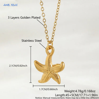 The Starfish & Shell Pendant Necklace – Trendy Stainless Steel Beach Jewelry