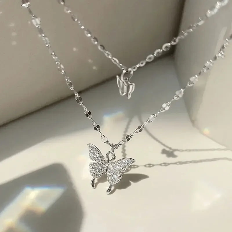 Sparkling Double-Layer Butterfly Necklace – Romantic Party Charm