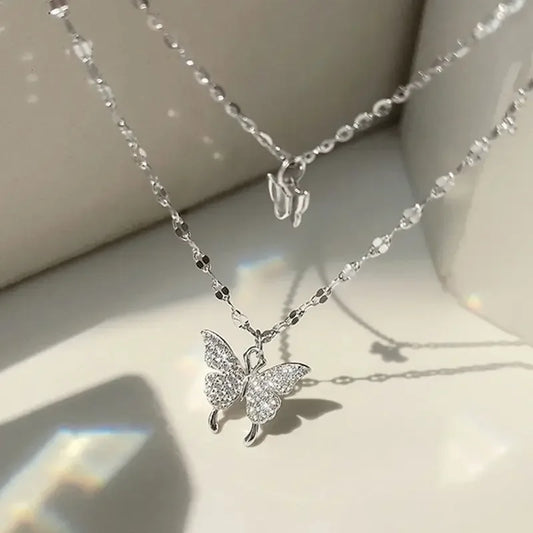 Sparkling Double-Layer Butterfly Necklace – Romantic Party Charm