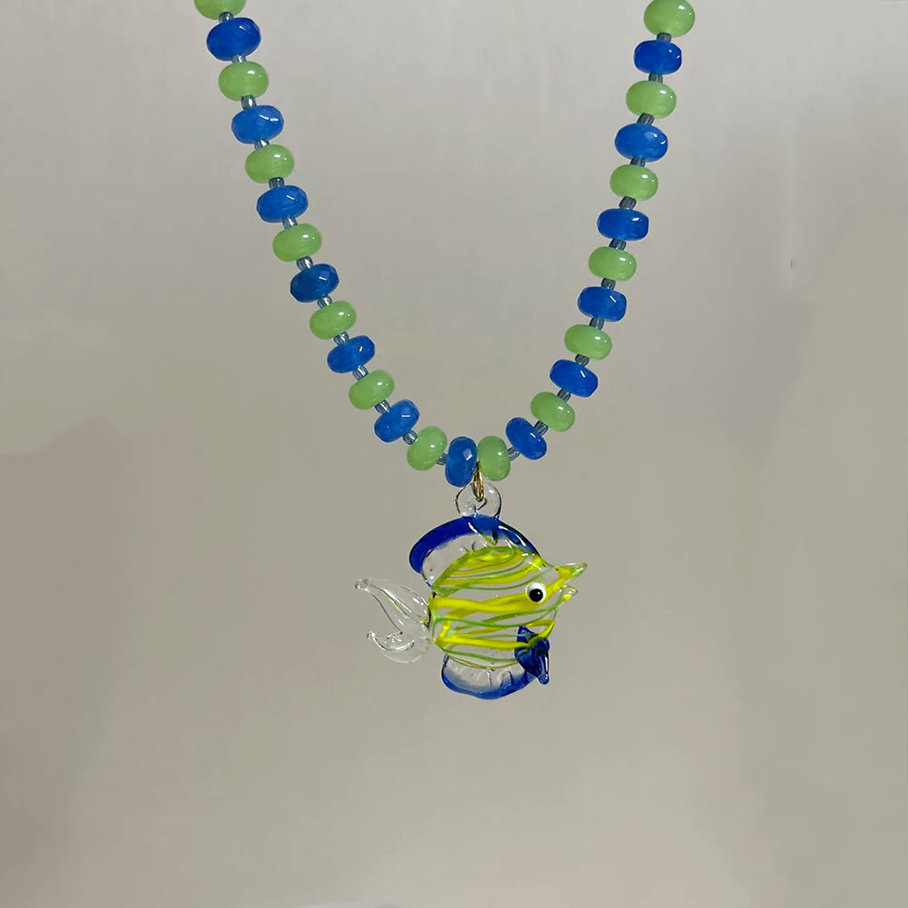 Glazed Fish Pendant Necklace