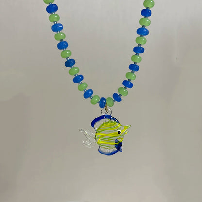 Glazed Fish Pendant Necklace