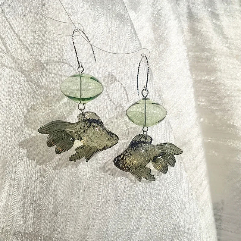 Goldfish Drop Earrings – Asymmetrical Resin Koi Design
