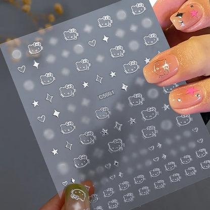 3D Cartoon Hello Kitty Nail Art Stickers – Laser Decals for Perfect Manicures