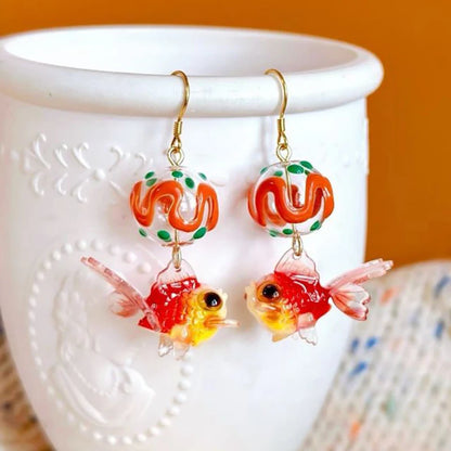 Goldfish Drop Earrings – Asymmetrical Resin Koi Design