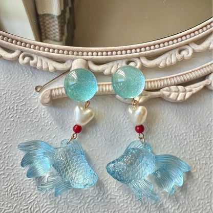 Goldfish Drop Earrings – Asymmetrical Resin Koi Design