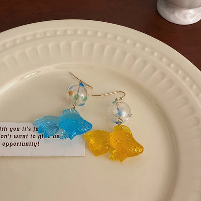 Goldfish Drop Earrings – Asymmetrical Resin Koi Design