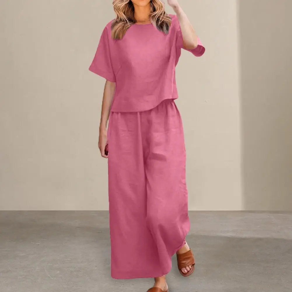 The Breezy Summer 2-Piece Set – Cotton Linen Blouse & Harem Pants