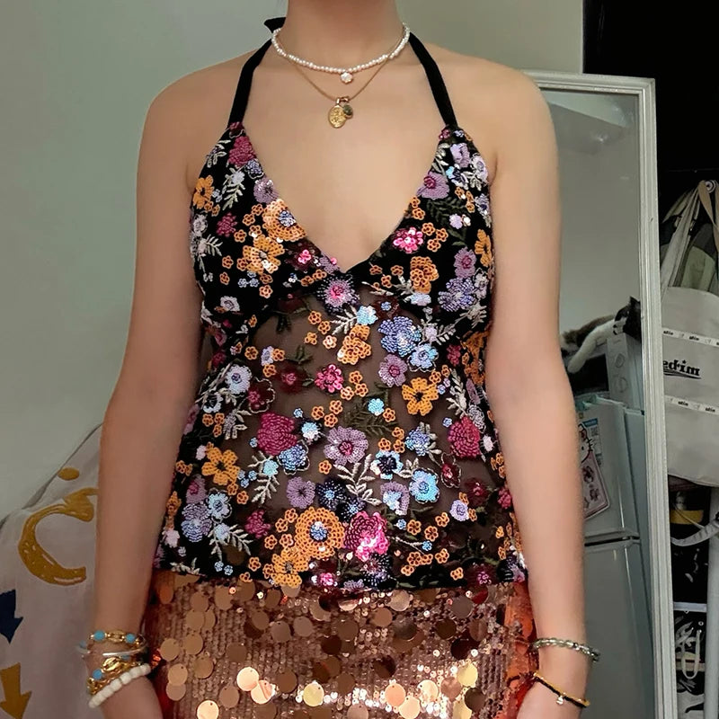 Boho Y2K Collection- Vintage Sequin Halter Top