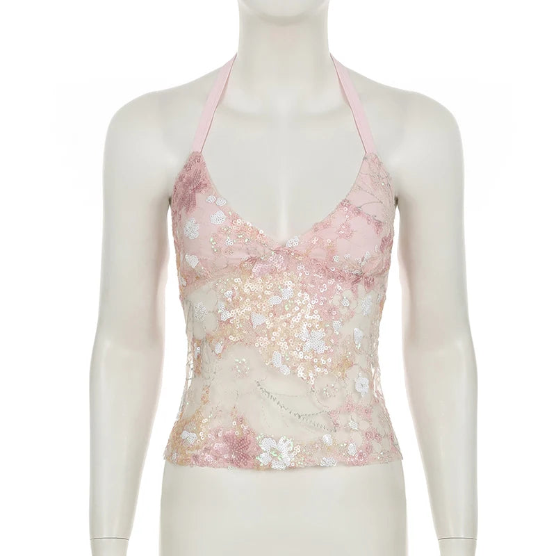 Vintage Lace Collection- Sequin Back Tie Top