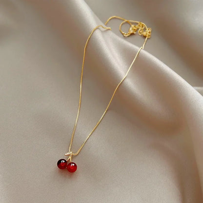Wine Red Cherry Pendant Necklace