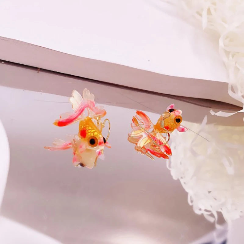 Goldfish Drop Earrings – Asymmetrical Resin Koi Design