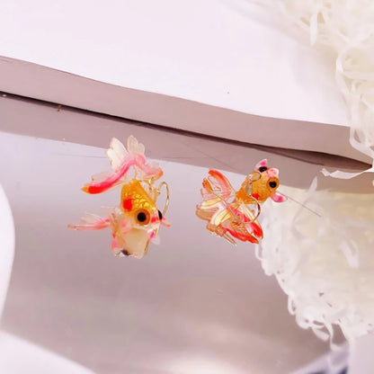 Goldfish Drop Earrings – Asymmetrical Resin Koi Design