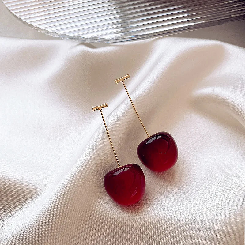 🍒 Sweet Red Cherry Drop Earrings – Fruity, Flirty, Fun