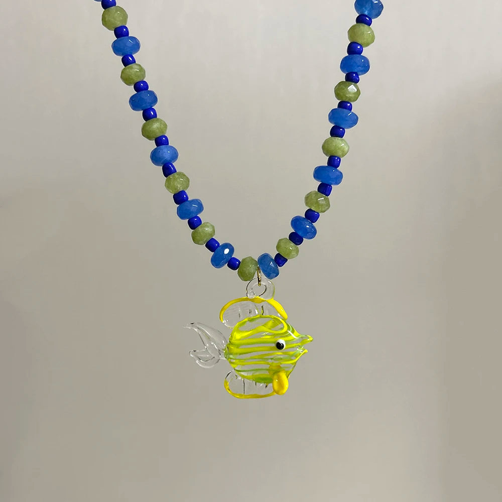 Glazed Fish Pendant Necklace