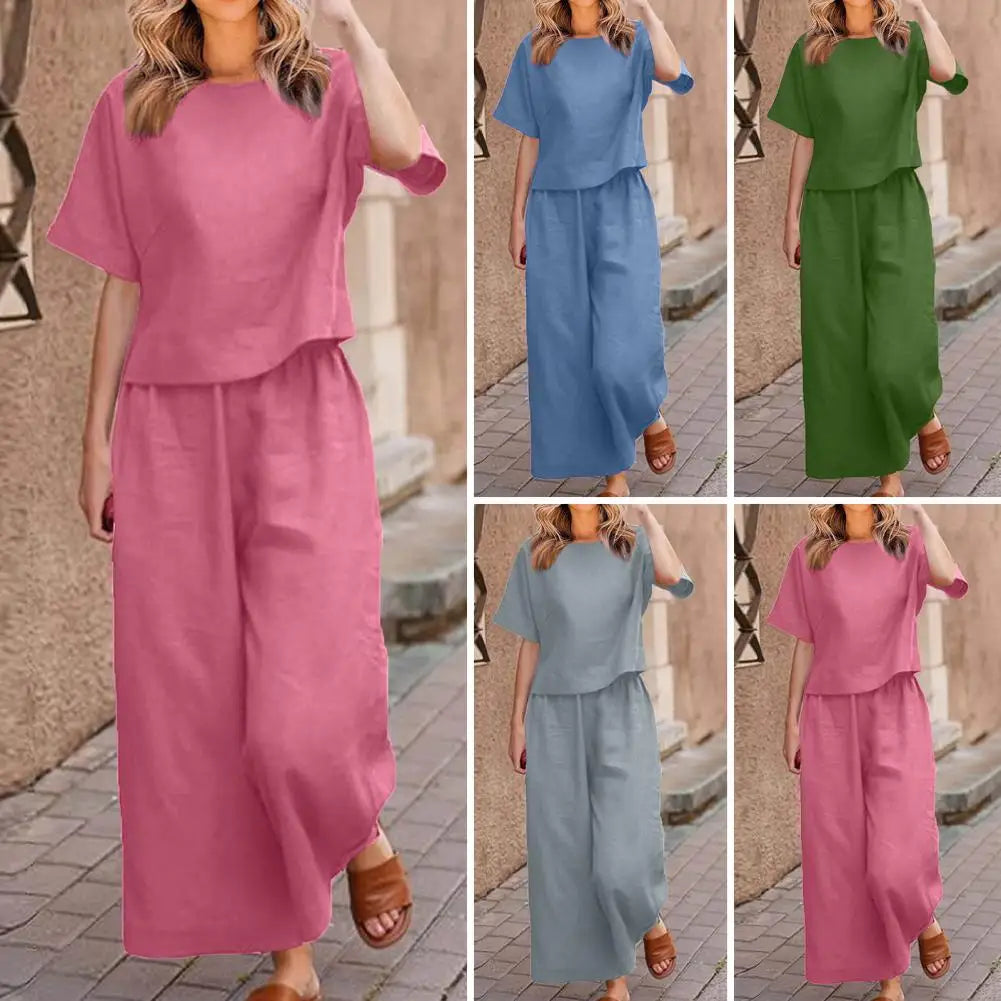 The Breezy Summer 2-Piece Set – Cotton Linen Blouse & Harem Pants