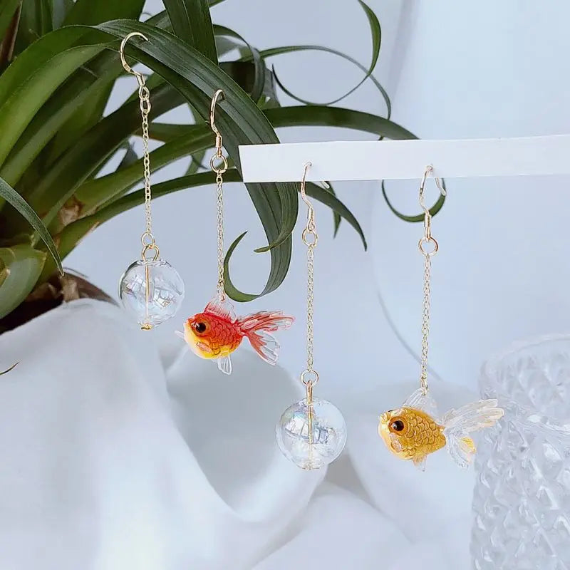 Goldfish Drop Earrings – Asymmetrical Resin Koi Design