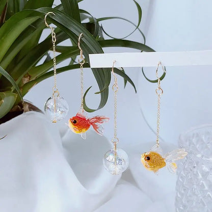 Goldfish Drop Earrings – Asymmetrical Resin Koi Design