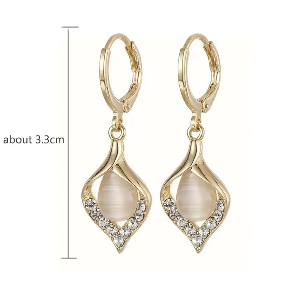Angel Eye Tulip Petal Hoop Earrings – Gold & Rhinestone