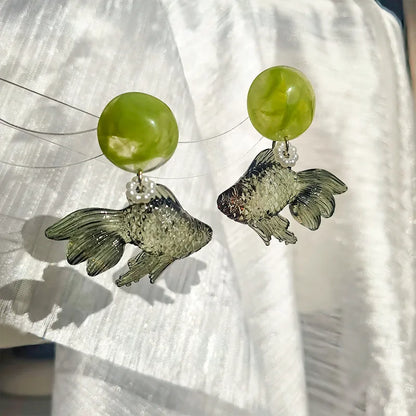 Goldfish Drop Earrings – Asymmetrical Resin Koi Design