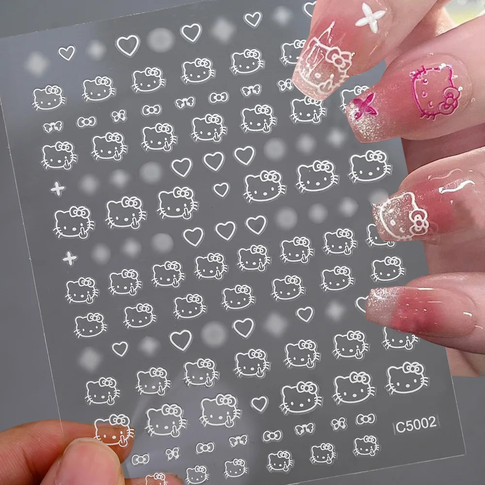 3D Cartoon Hello Kitty Nail Art Stickers – Laser Decals for Perfect Manicures