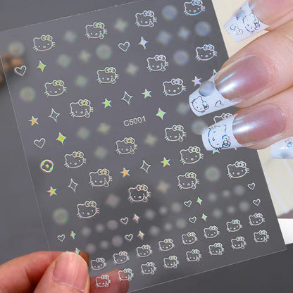 3D Cartoon Hello Kitty Nail Art Stickers – Laser Decals for Perfect Manicures