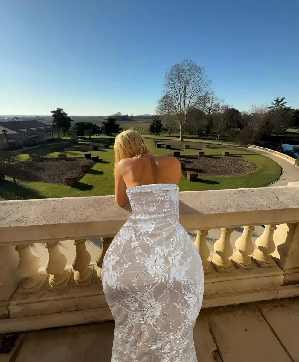 Vintage Lace Collection- Strapless Lace Maxi Dress