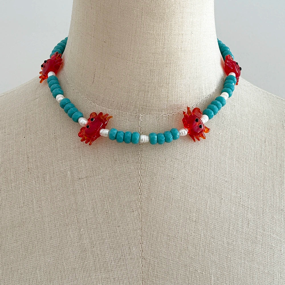 Glazed Fish Pendant Necklace