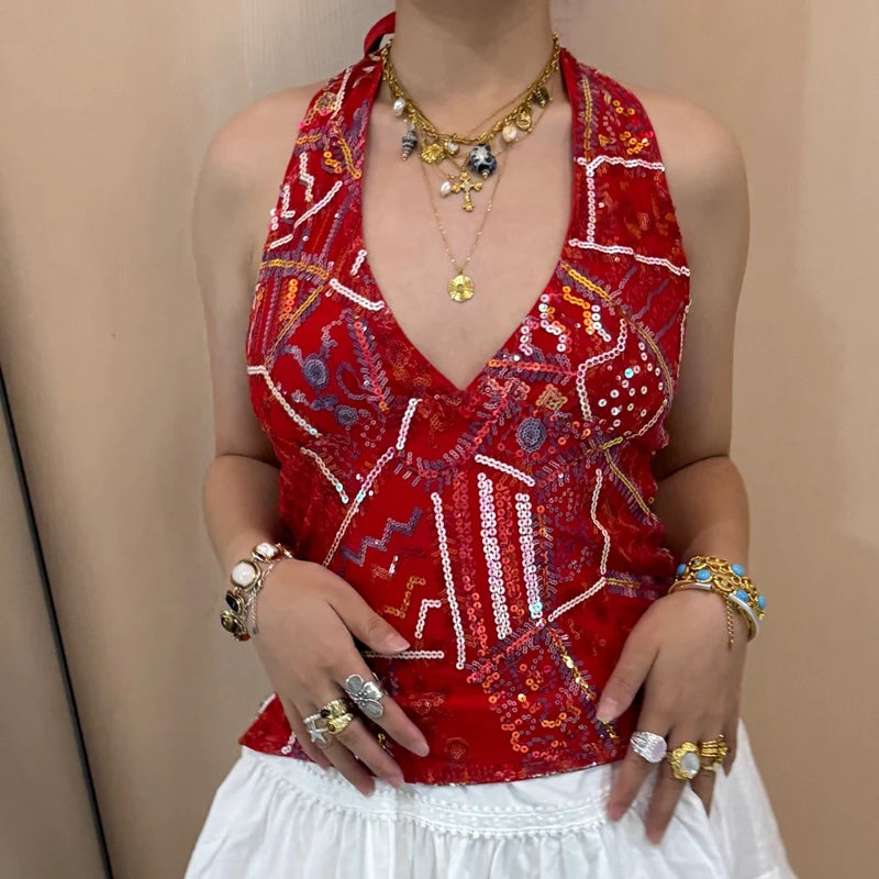 Boho Y2K Collection- Vintage Sequin Halter Top