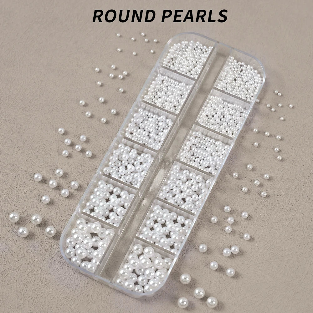 12-Grid Pearl Nail Rhinestones Kit