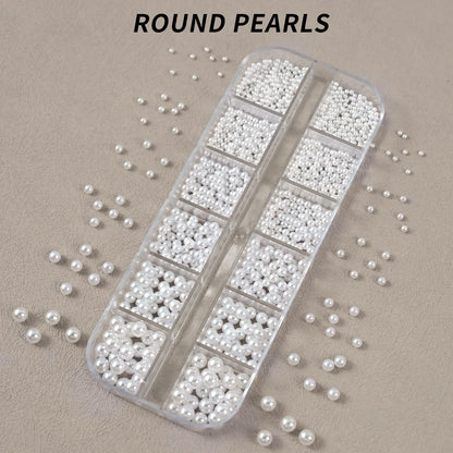 12-Grid Pearl Nail Rhinestones Kit