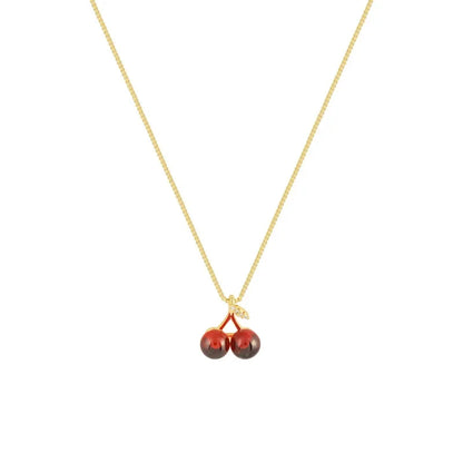 Wine Red Cherry Pendant Necklace