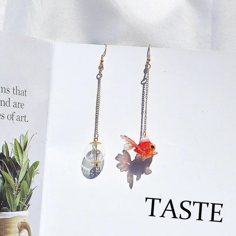 Goldfish Drop Earrings – Asymmetrical Resin Koi Design