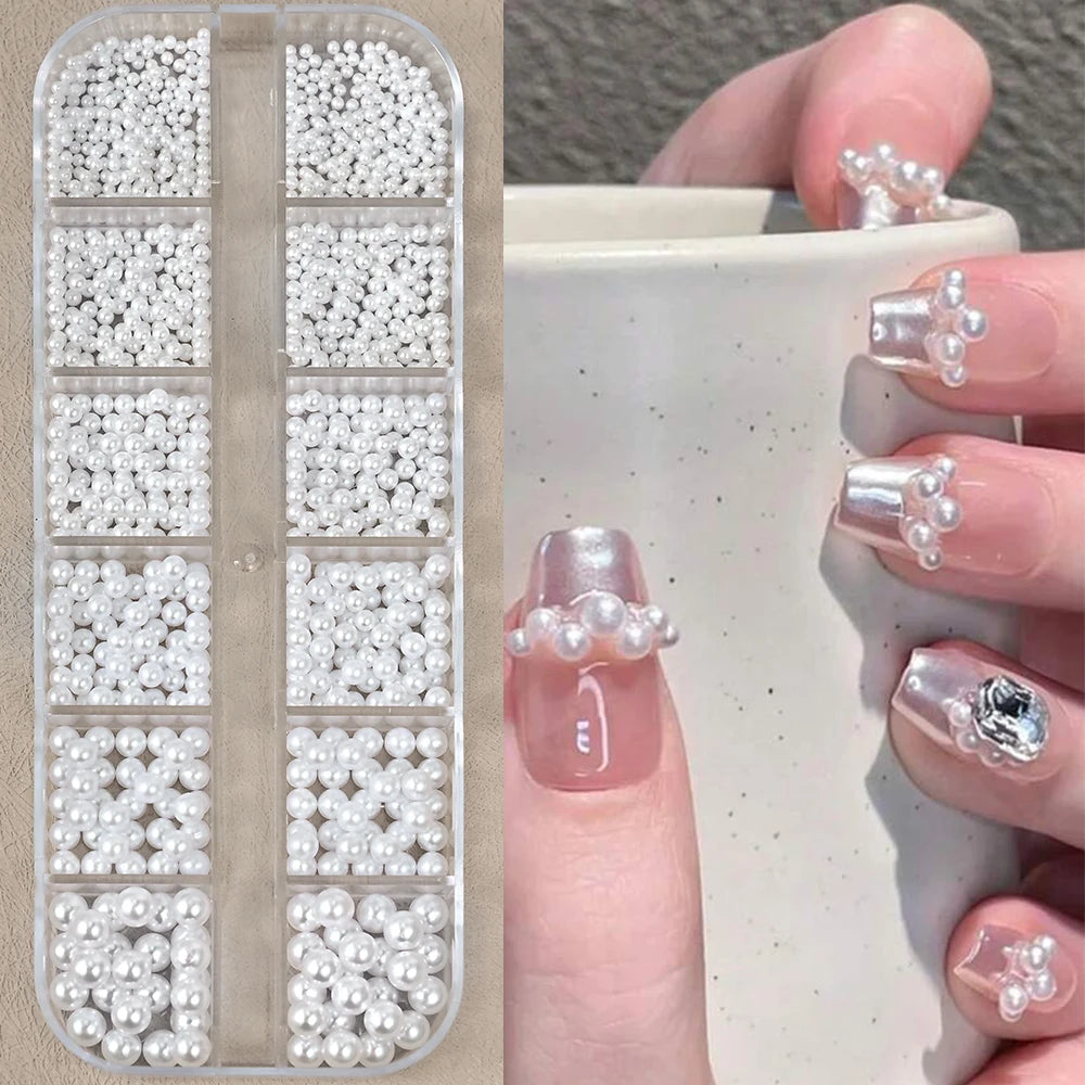 12-Grid Pearl Nail Rhinestones Kit