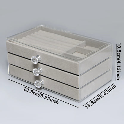 1 High-Capacity 3-Layer Flannel Jewelry Box Drawer – Storage for Earrings, Necklaces & Rings