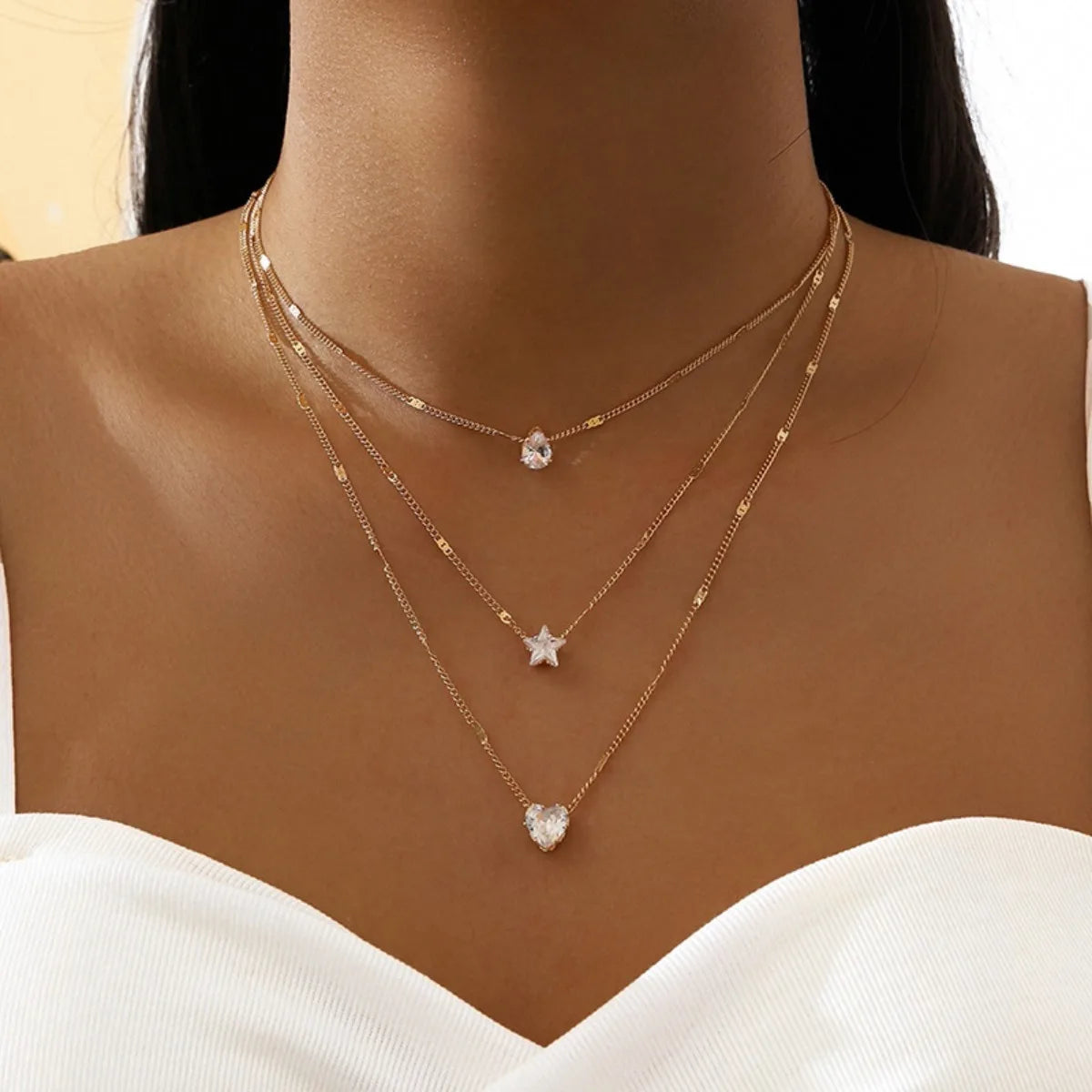 Multi-Layer Star & Heart Pendant Necklace