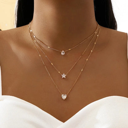 Multi-Layer Star & Heart Pendant Necklace