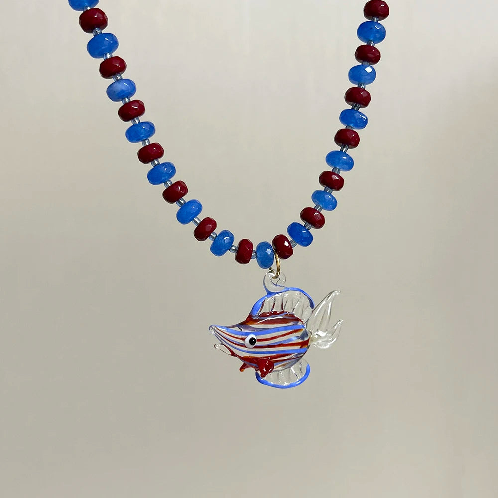 Glazed Fish Pendant Necklace