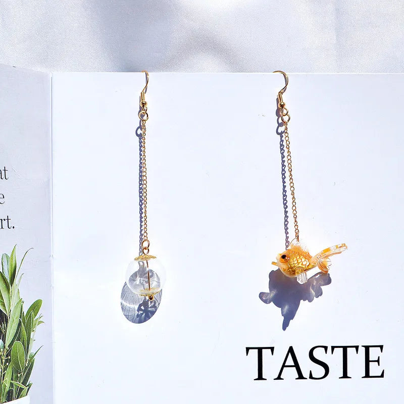 Goldfish Drop Earrings – Asymmetrical Resin Koi Design