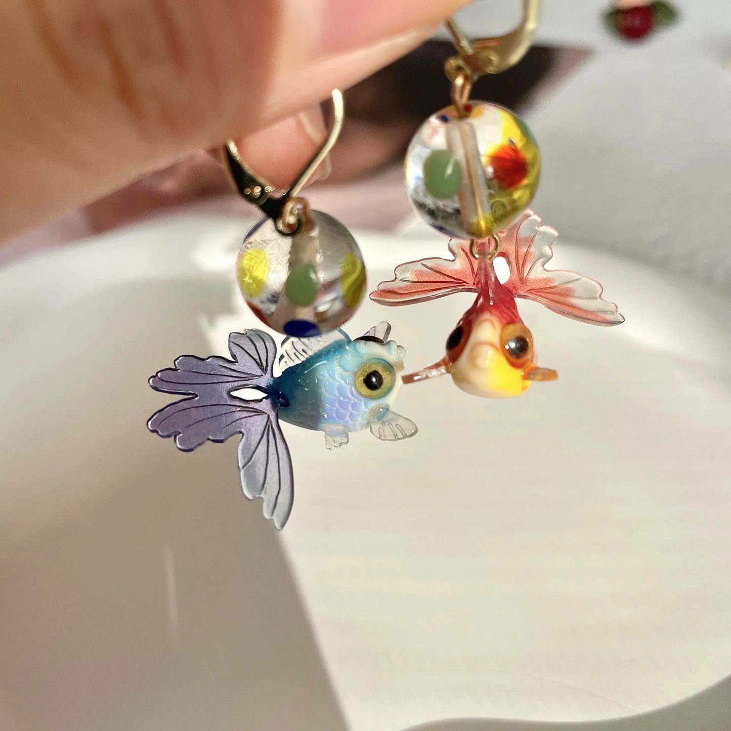 Goldfish Drop Earrings – Asymmetrical Resin Koi Design