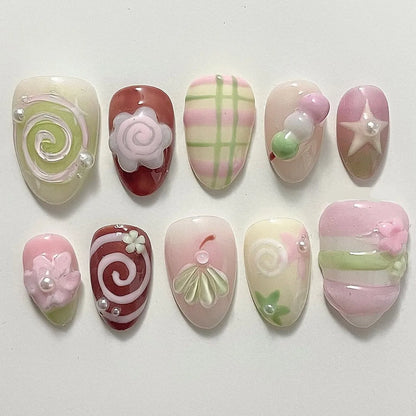 Strawberry Matcha Press-On Nails